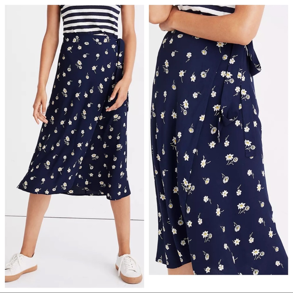 Madewell Navy Floral Wrap Midi Skirt